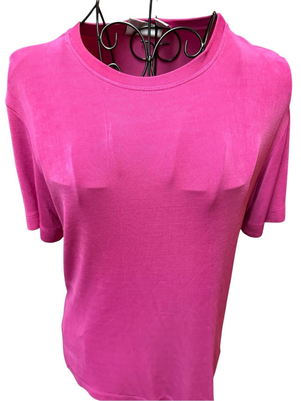 Chico's Short Sleeve Crew Neck Top - Bright Pink - Picture 3 of 6